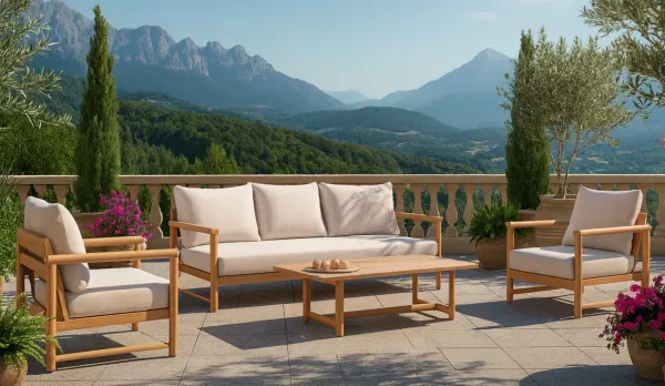 Conjunto de muebles para exteriores completo para 5 personas de madera de eucalipto Castel