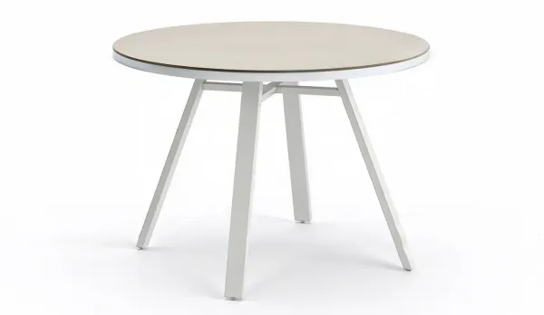 Mesa terraza redonda 100cm. blanca con sobre cerámico