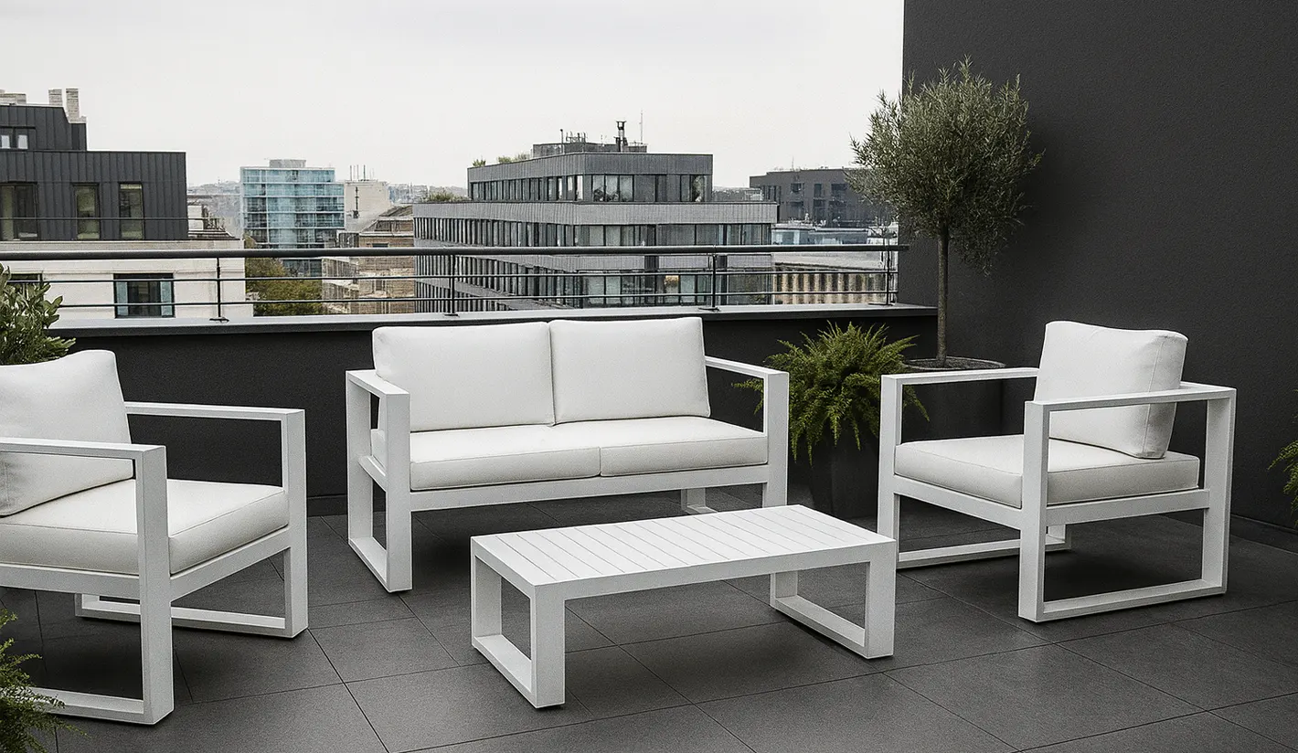Set muebles de jardín en tejido náutico en blanco