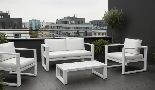 Set muebles de jardín en tejido náutico en blanco