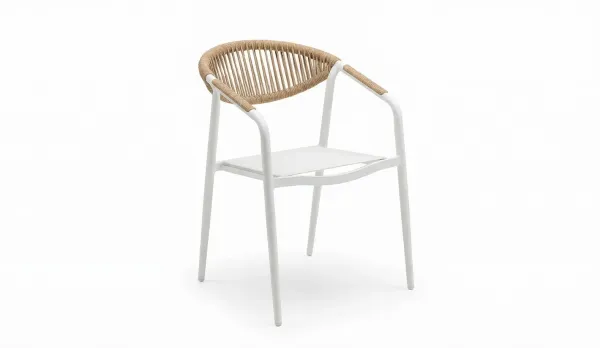 Silla jardin aluminio blanco con textilene y respaldo color natural
