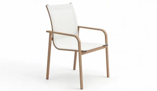 Silla jardín aluminio imitación madera asiento textilene
