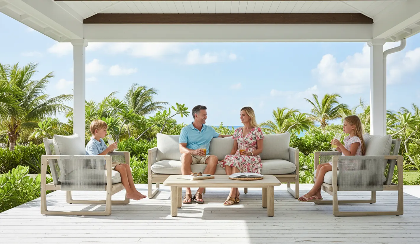 Sofas exterior de madera de acacia con cuerda