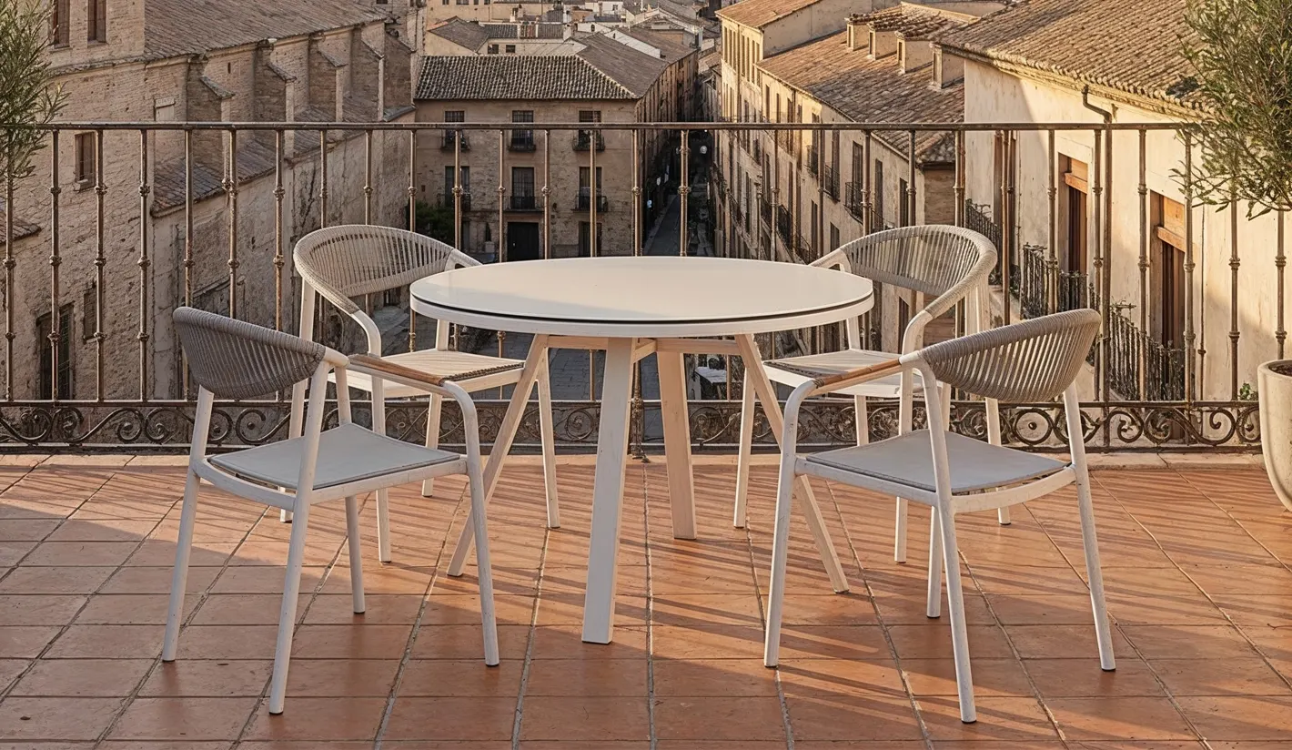 Mesas redondas de terraza de aluminio (disponible en blanco o antracita)