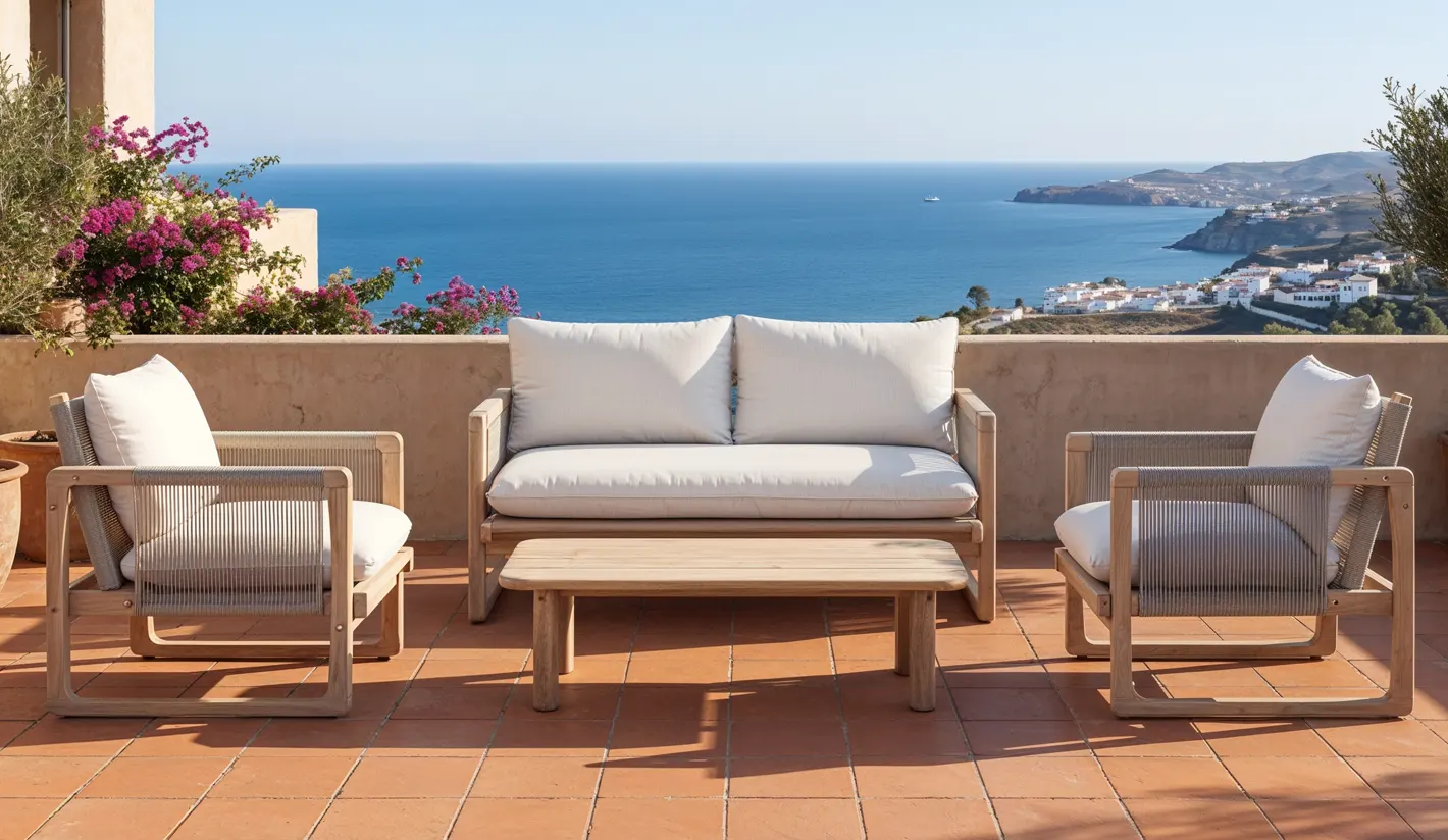 Sofas exterior de madera de acacia con cuerda