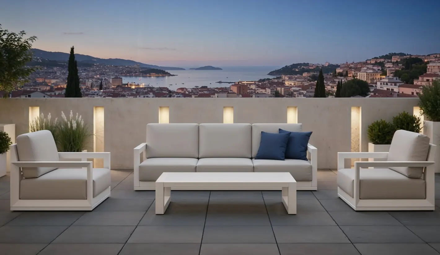 Set de jardín de aluminio blanco con cojines grandes XL