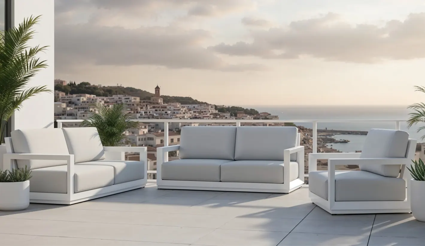 Set de jardín de aluminio blanco con cojines grandes XL