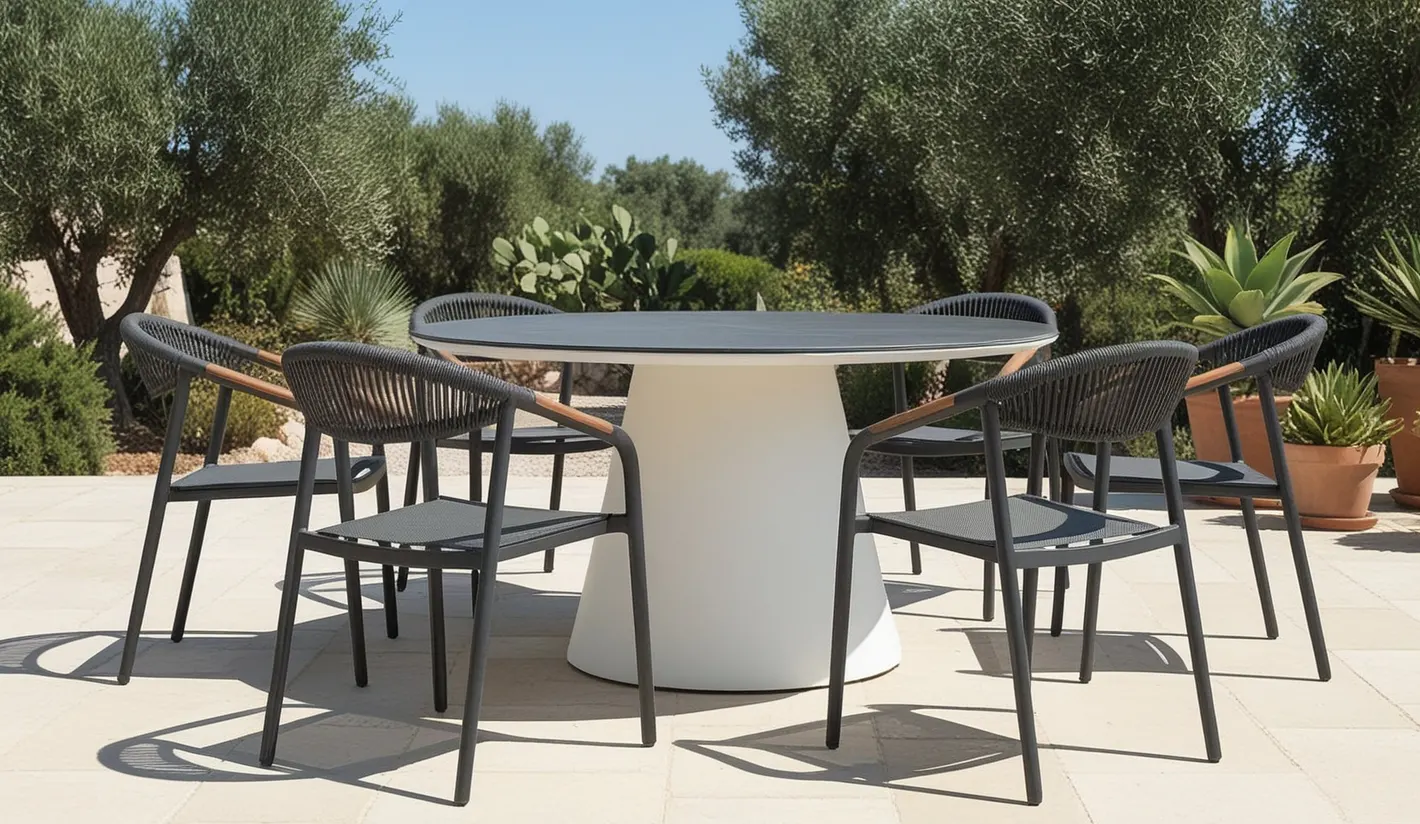 Colección de mesas redondas de jardin 140 cm. - Aluminio varios colores