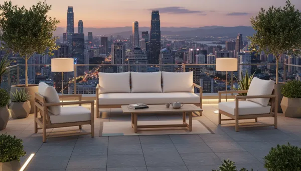 Conjunto de muebles para exteriores completo para 5 personas de madera de eucalipto Castel