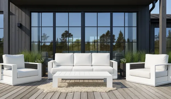 Set de jardin aluminio en telas náuticas color blanco