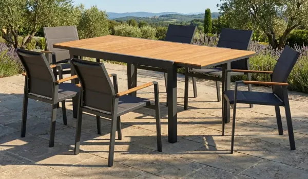 Mesa jardín extensible de varios tamaños, hasta 3 metros en Antracita (sillas no incluidas)