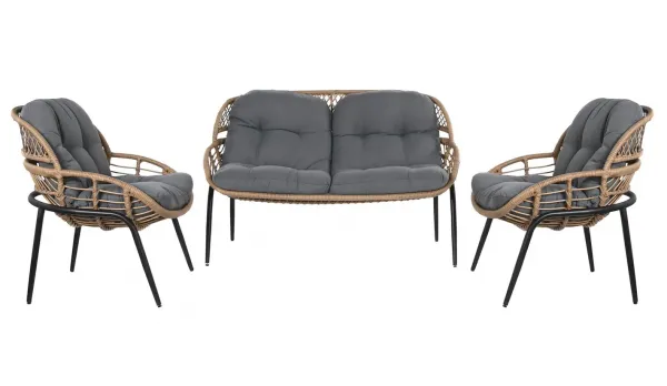 Set de sofá y sillones de exterior de rattán